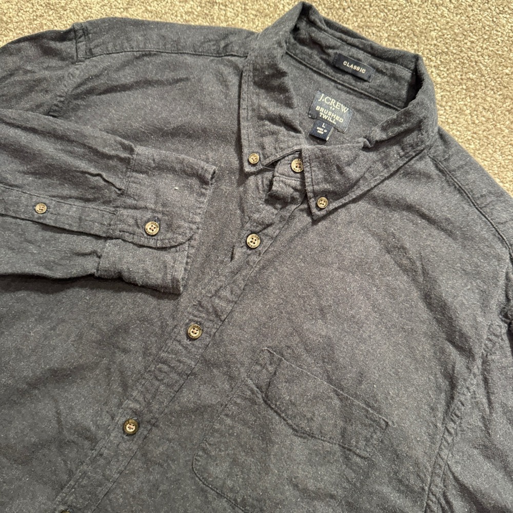 J Crew Shirt Mens L Blue Cotton Brushed Twill Classic Fit Casual Button Minimal